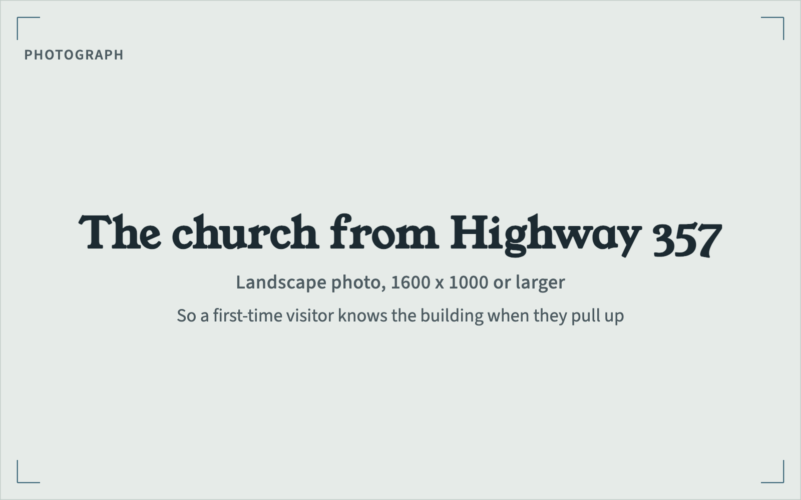 Placeholder for a photograph of the church seen from Highway 357